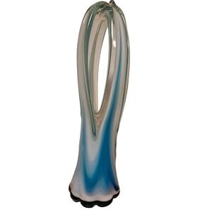 VINTAGE MID CENTURY LARGE 17" TALL ART GLASS FOUR FINGERS STRETCH SWIRL VASE